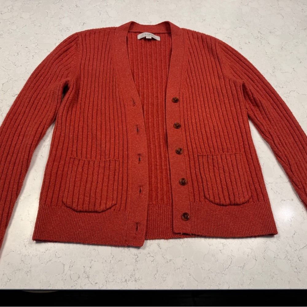 LOFT Women’s Rust Orange Ribbed Cardigan